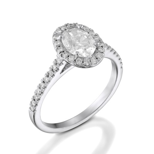 Nuevo anillo de compromiso de diamantes de corte ovalado creado en laboratorio de 2,05 quilates de oro blanco de 14 quilates F/VS2 - Imagen 2 de 4