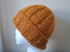 Hand knitted warm and elegant cotton blend brushed beanie/hat, adobe color
