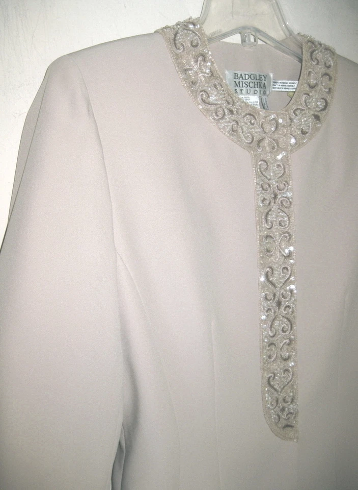 Badgley Mischka Falda Traje 6 Lentejuelas Formal Champagne Beige Marrón Claro Noche  Foto 2 de 4