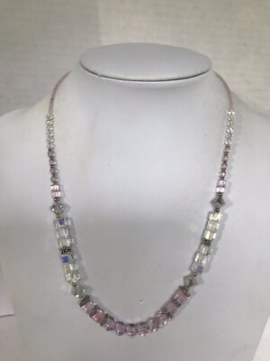 Soft Pink Acrylic & Gemstone Beaded Statement Necklace 20.5'' long crystal look