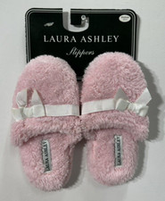 Laura Ashley girl's size 1-13 medium pink slip on slippers with bow