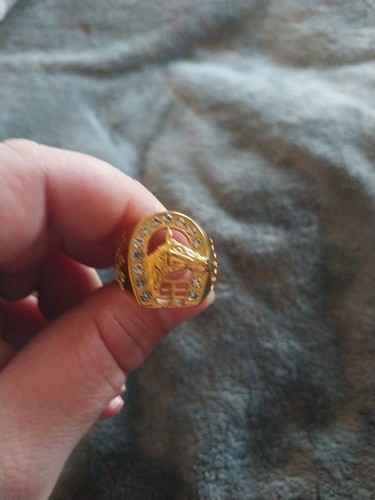 Yellow Gold Cubic Zirconia Horseshoe with Horse in Center Ring For Mens Size 11