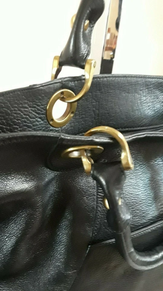 Bolso de Mano Fenn, Wright and Manson Cuero Guijarro Negro Asa Superior Dorado HW XL Foto 3 de 4