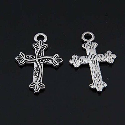9 Easter Cross Charms Antique Silver Tone Religious Pendants Christian Catholic