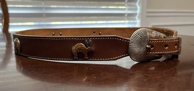 Vtg Leegin Silver Creek Size 36 Belt Leather Animal Concho Bull Lizard Snake USA