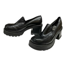 Vtg 90s Y2K Chunky Platform Heel Loafers Shoes Black City Snappers Woman's 6.5