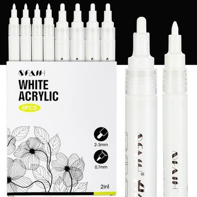 Acrylic White Paint Pens - 8 Pack 2-3MM Medium Tip & 0.7MM Extra Fine Paint