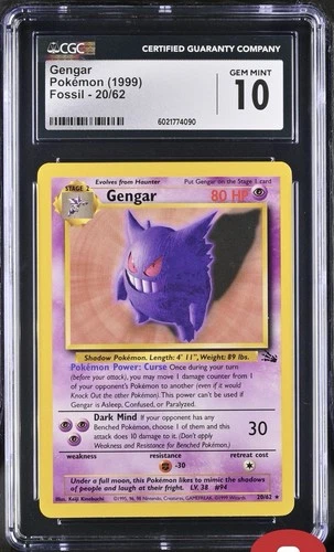 1999 POKEMON FOSSIL #20 GENGAR CGC 10