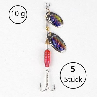 5 St. TANDEM SPINNER Forelle 10g/10cm Zander Hecht Köder Doppelblatt Blinker Jig