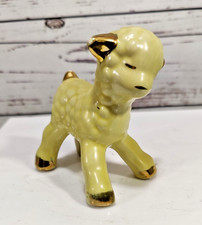 Vintage MCM Yellow Ceramic Lamb Figurine with...