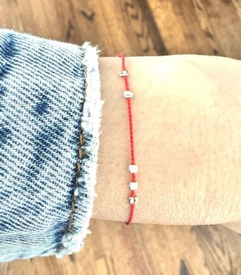 Gold Bead Silk String Bracelet also in Sterling Silver and Rose Gold Fill