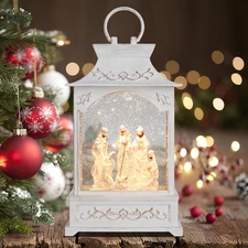 MUMTOP Christmas Lanterns-Lighted Christmas Snow Globes - White Nativity Scene M