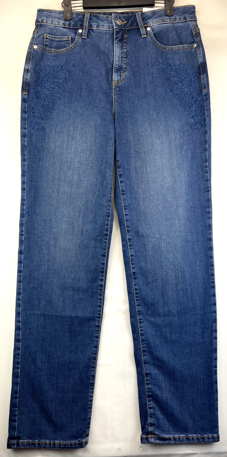 Style & Co. Straight Leg Embroidered Jeans - Womens 12 Blue High Rise (5726)