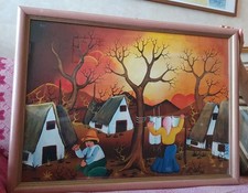 Dipinto raffigurante Un Paesaggio Di Campagna in Arte Naif