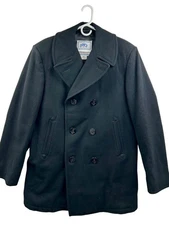 Vtg DSCP Quarterdeck Collection Peacoat Mens 42L Black Wool Anchor Buttons Navy