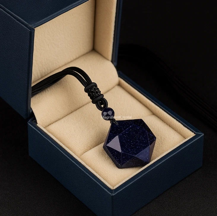 Blue Goldstone Hexagon Talisman Pendant Amulet Necklace Men Women Stone Jewelry - Image 3 of 4