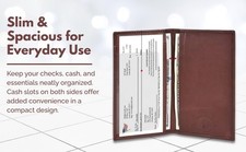 Leatherboss Handcrafted Checkbook Cover   Dark Brown Leather with ID Slot