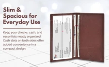 Leatherboss Handcrafted Checkbook Cover – Dark Brown Leather with ID Slot