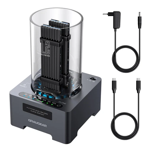 GRAUGEAR NVMe M.2 SSD Duplicator Dual-Bay Offline Clone Tool-Free, 20Gbps USB C 