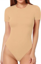 Mangopop Women's Round Neck Short Womens Bodysuit Shirts Basic Body Suit Tops