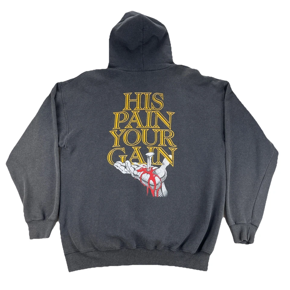 VTG Lords Gym Hoodie Sz XL “His Pain Your Gain“ Jesus Christian Made USA EUC - Image 2 of 4