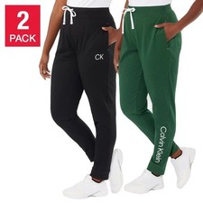 NEW Calvin Klein Women's Logo French Terry Jogger Pants, 2-pack XL Black Green