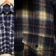 Vintage Pendleton 60s Navy Shadow Plaid Wool Shirt USA 43 Chest
