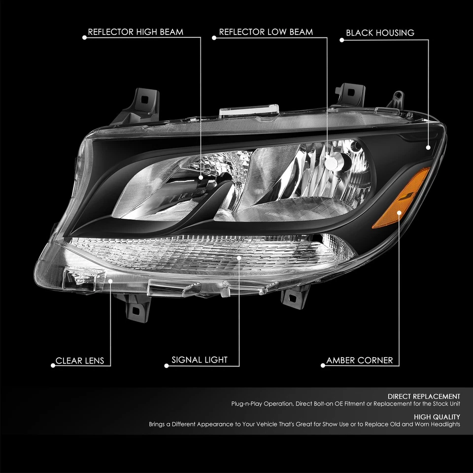 Conjunto de faros de lente ámbar carcasa negra para Mercedes-Benz Sprinter 19-22 Fit Foto 2 de 4
