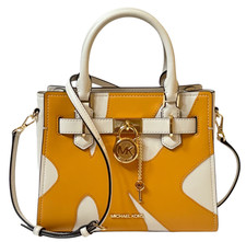 Michael Kors Hamilton SM Satchel Shoulder Bag MK Graphic Logo Light Cream Multi