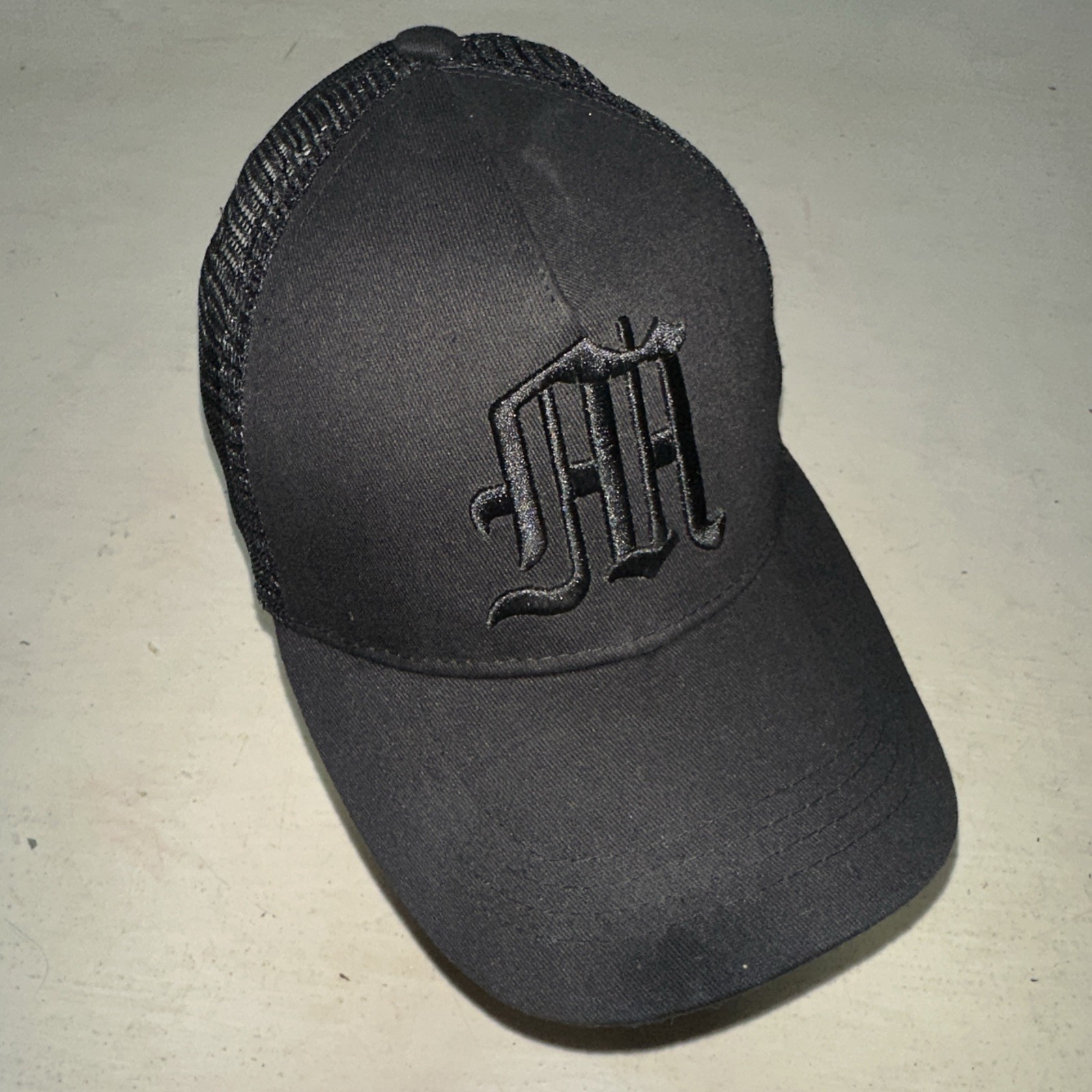 Gothic Letter M Hat Cap Snapback Solid All Black … - image 3