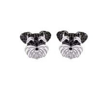 Schnauzer Dog Face Stud Earrings - Silver  Black
