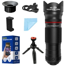 40X Telephoto Lens with Tripod for iPhone Android Phones, 2-in-1 Mobile Phone...