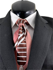 Milano Moda Tie Pocket Square Set New Pink Burgundy Brown Geometric Striped