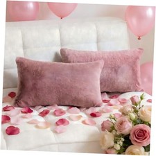12x20 Lumbar Pillow Covers Pink Fluffy Fur Throw 20" x 12" Pack of 2 Rose