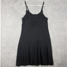 Peruvian Connection Knit Slip Swing Dress Size XL Black Crochet Trim Pima Cotton