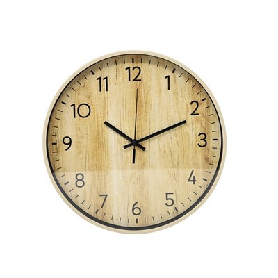 Wanduhr hellbraun Holzoptik Kunststoff 29 cm Wohnzimmer Büro Deko rund