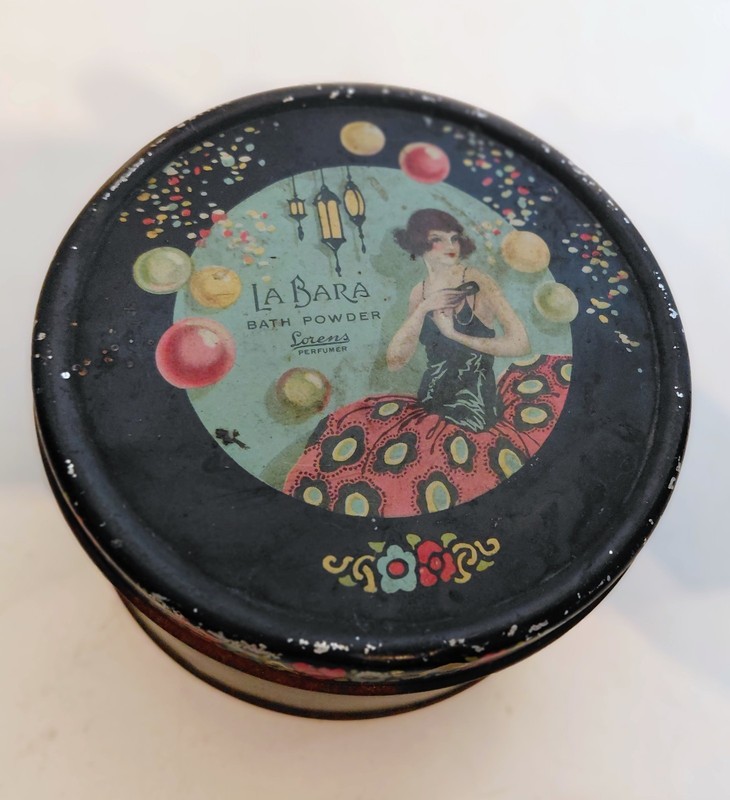 Vintage Art Deco La Bara Bath Powder Tin Lorens Perfumer