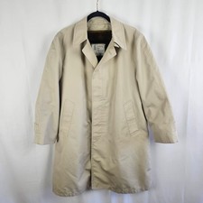 Vintage London Fog Faux Fur Lined Maincoat Trench Coat Tan 1970s Mens 42 Short