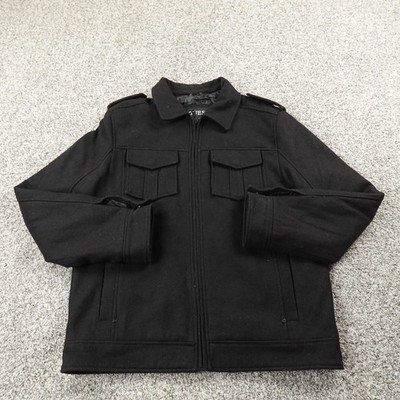 Guess Jacket Mens M Black Wool Military Quilted Lined Full Zip 