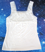 Vintage Lace Trim Cami White Satin Stretch Y2K Lingerie Style Tank Top M