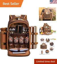 Elegant 4-Person Picnic Backpack with Wine Cooler Waterproof Blanket 45"x53"