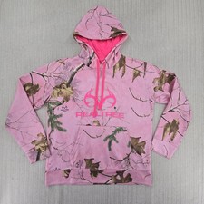 Realtree Hoodie Womens Medium 8-10 Pink Camo Logo Fleece Pullover Sweatshirt