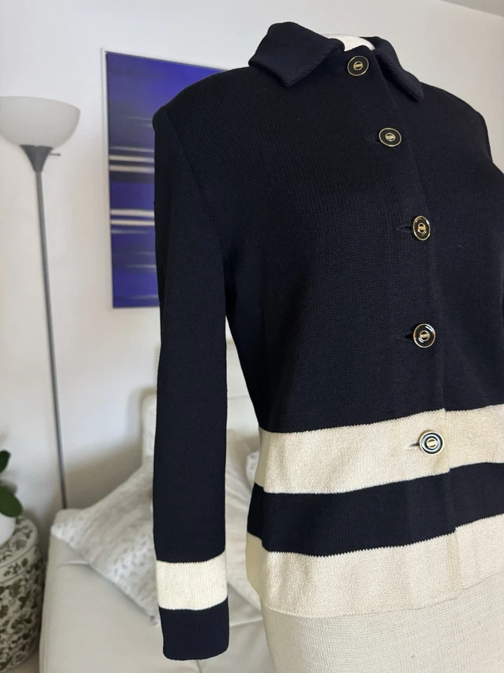 Blazer tejido Santana a rayas marfil negro colección etiqueta negra St. John 4 Foto 2 de 4