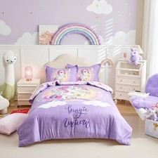 Unicorn Duvet Cover Set Full 3 Piece 1 Purple Girls Duvet Cover 2 Pillow S...