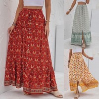 Boho Womens Summer Beach Gypsy Floral Long Maxi Full Skirts Casual Party Dresses