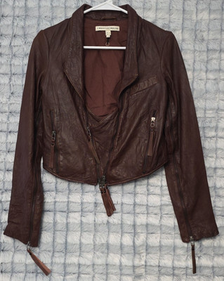 Twenty8Twelve S. Miller Claudia Brown Leather Biker Jacket Women's 4 Moto Crop