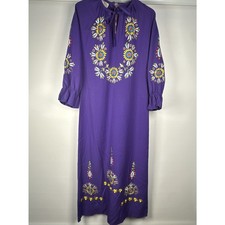 Vintage 1970s Maxi Floral Embroidered Peasant Dress Bordados Mary Vi Mexican