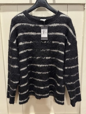 Saint Laurent Paris Mohair Blend Striped Sweater Black Gray Size XL (Fits L)