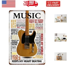 Guitar Metal Signs Vintage Rock Music Wall Decor Man Cave Tin Sign Gym Pool B...