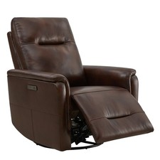 CHITA Genuine Leather Swivel Glider Power Recliner with Power Headrest USB Port